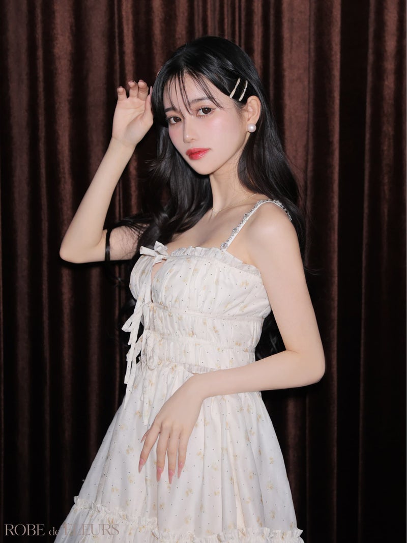 ROBE de FLEURS ローブドフルール 【XSサイズあり】 フラワースタッズリボンフレアミニキャバドレス fm4647-c