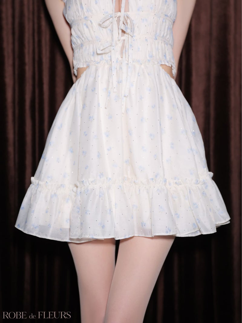 ROBE de FLEURS ローブドフルール 【XSサイズあり】 フラワースタッズリボンフレアミニキャバドレス fm4647-c