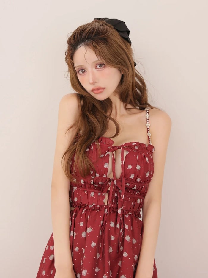 ROBE de FLEURS ローブドフルール 【XSサイズあり】 フラワースタッズリボンフレアミニキャバドレス fm4647-c
