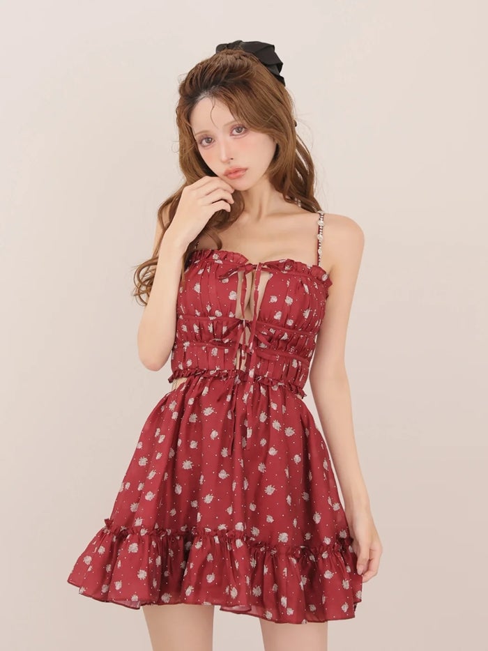 ROBE de FLEURS ローブドフルール 【XSサイズあり】 フラワースタッズリボンフレアミニキャバドレス fm4647-c