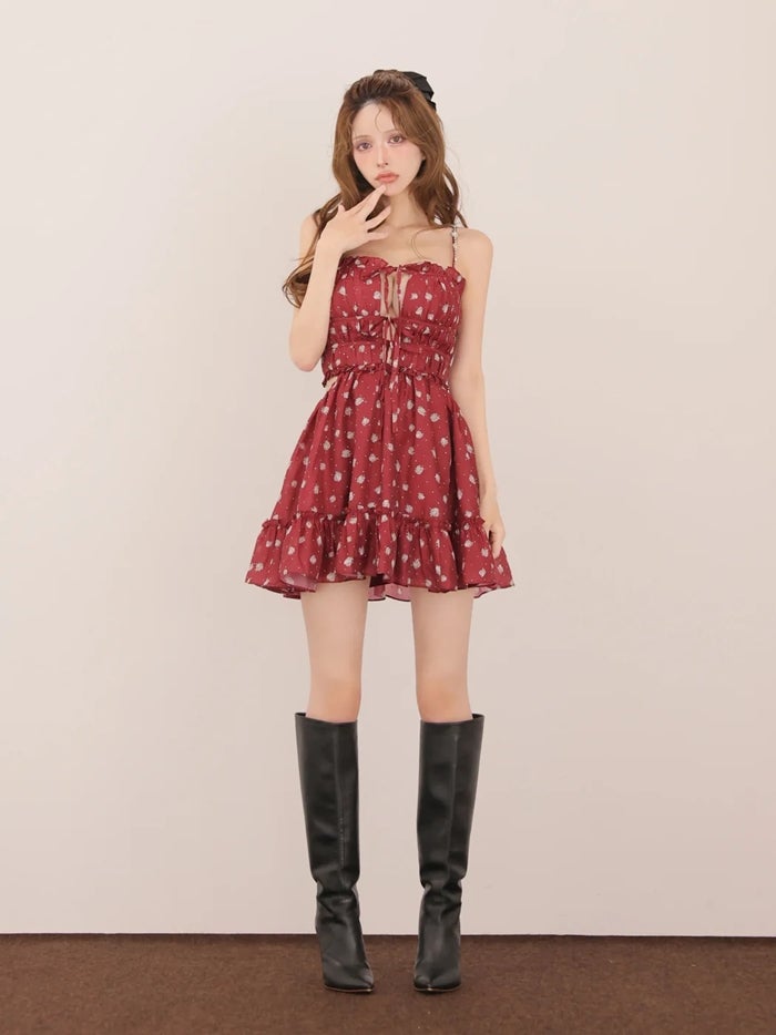 ROBE de FLEURS ローブドフルール 【XSサイズあり】 フラワースタッズリボンフレアミニキャバドレス fm4647-c