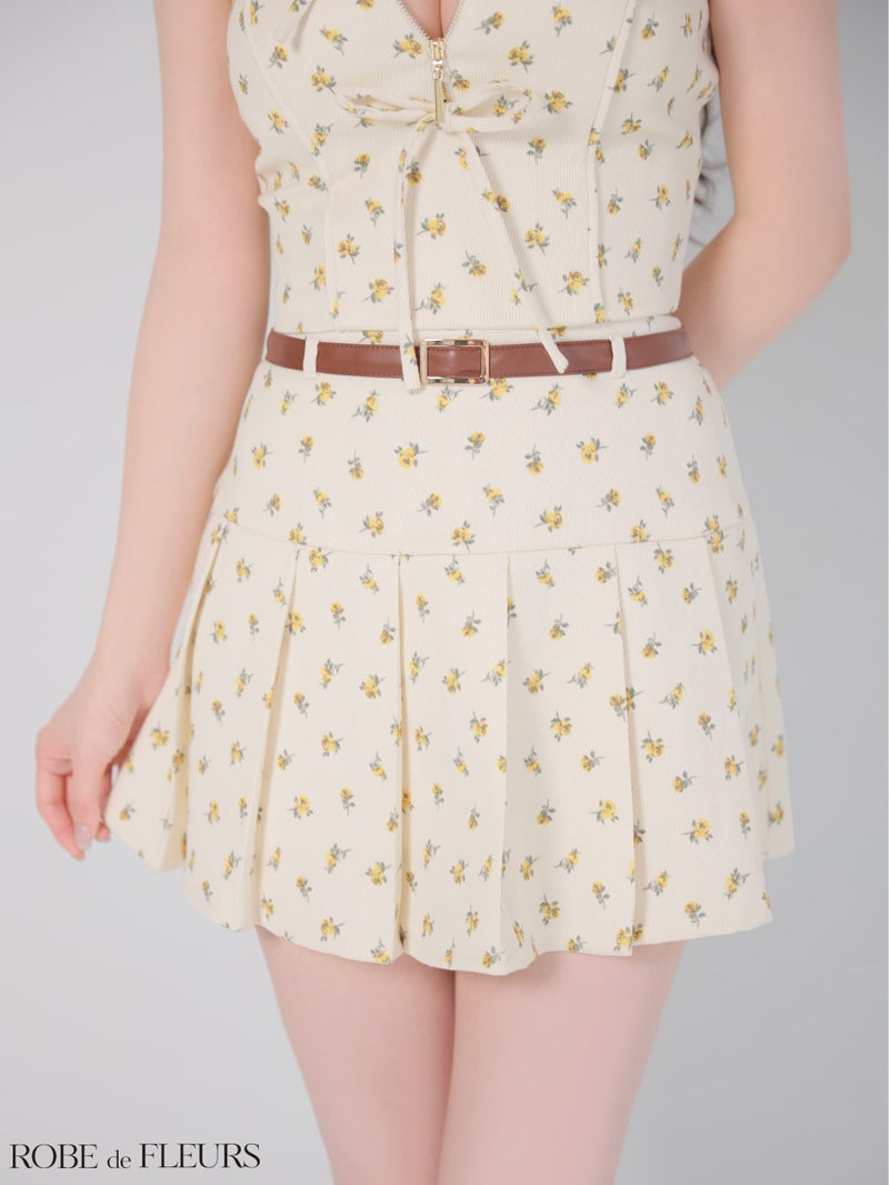 ROBE de FLEURS ローブドフルール 【XSサイズあり】小花柄レザーパイピングプリーツセットアップミニキャバドレス fm4355-c