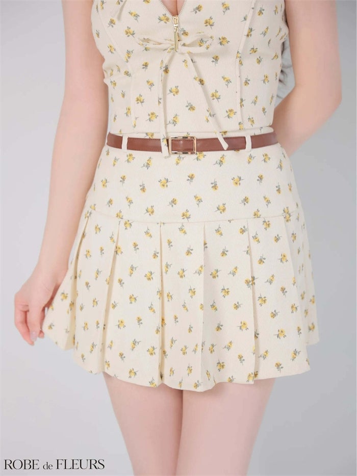 ROBE de FLEURS ローブドフルール 【XSサイズあり】小花柄レザーパイピングプリーツセットアップミニキャバドレス fm4355-c