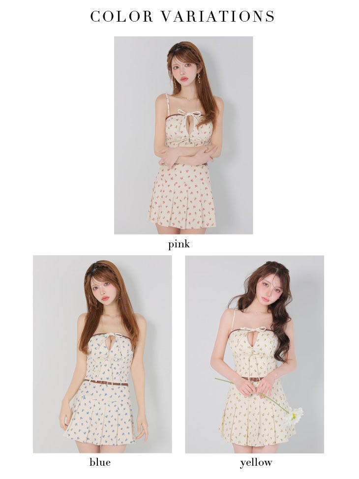 ROBE de FLEURS ローブドフルール 【XSサイズあり】小花柄レザーパイピングプリーツセットアップミニキャバドレス fm4355
