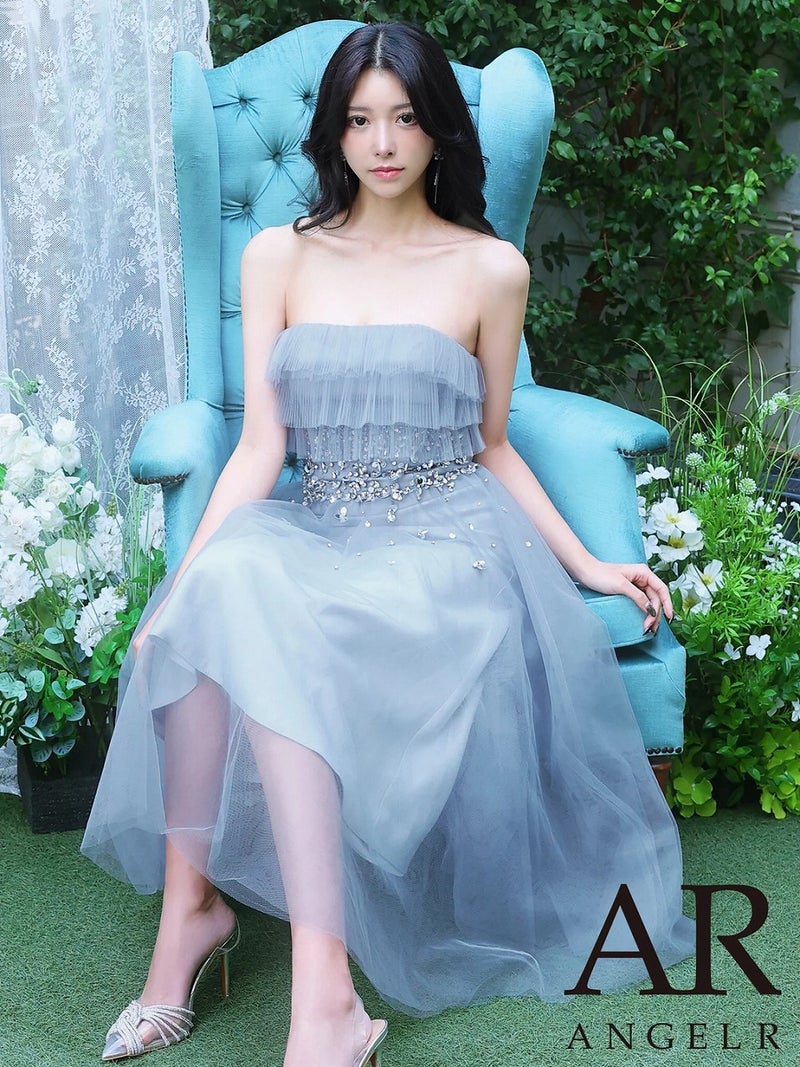 AngelR エンジェルアール ベアトップアッパーフリルデザインウエストビジュー2wayフレアミモレ丈ロングドレス ar26813-ks