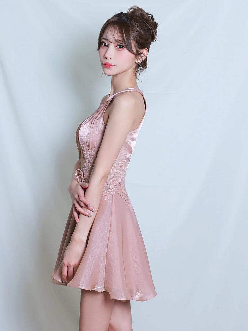 AngelR エンジェルアール ホルターネックウエストリボンフラワーメッシュギャザーフレアマイクロミニドレス ar26307