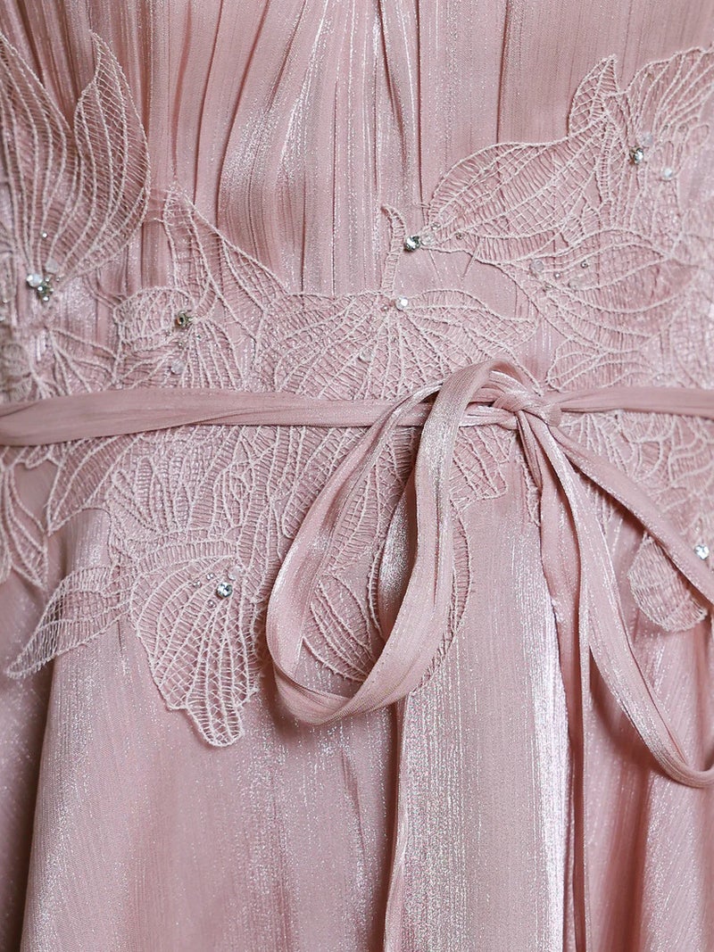 AngelR エンジェルアール ホルターネックウエストリボンフラワーメッシュギャザーフレアマイクロミニドレス ar26307