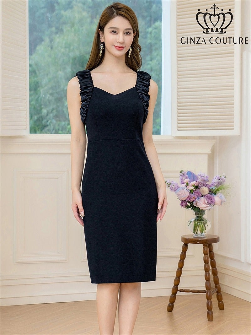 ERUKEI エルケイ ワンカラー・異素材・シャーリング・ノースリーブ・シンプル・タイト・ミディアムドレス・ワンピース ek-c25092