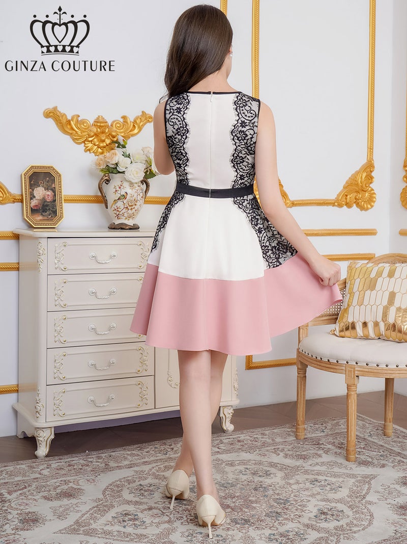 ERUKEI エルケイ ノースリーブ・パイピング・サイドレース・切替・Aライン・フレア・ミニドレス・ワンピース ek-c25152