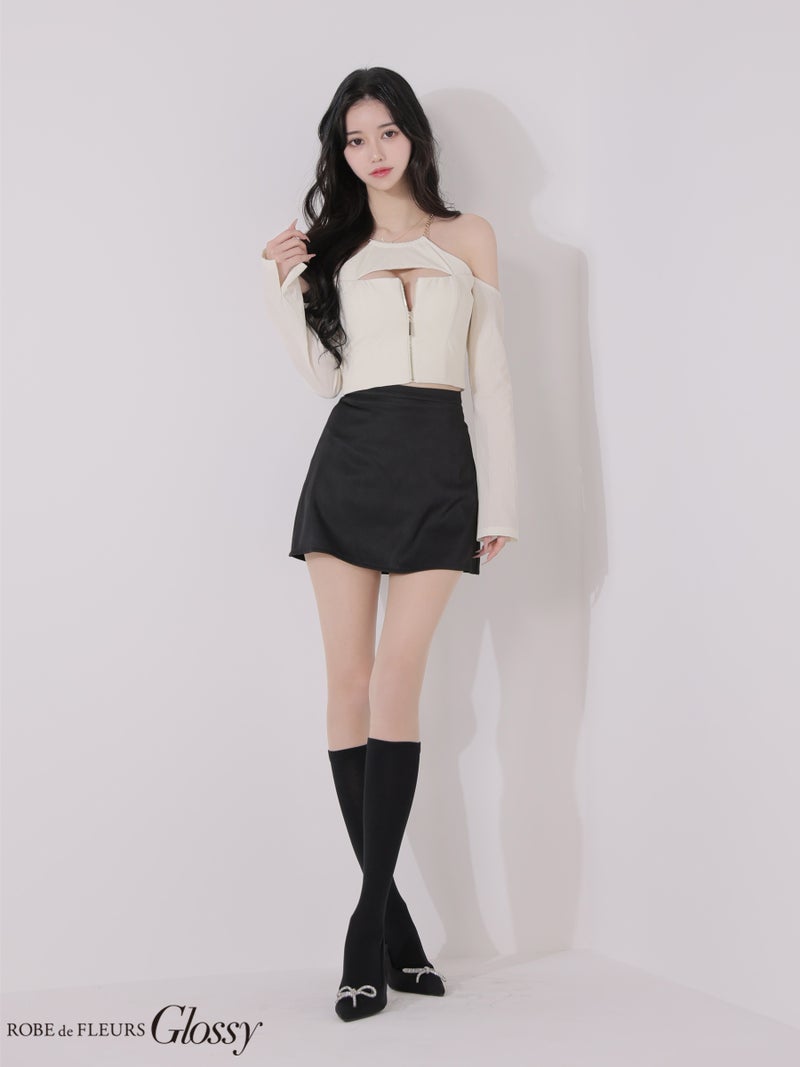 Glossy ローブドフルールグロッシー 【XSサイズあり】 チェーンストラップフロントジップセットアップミニキャバドレス gl4160-c