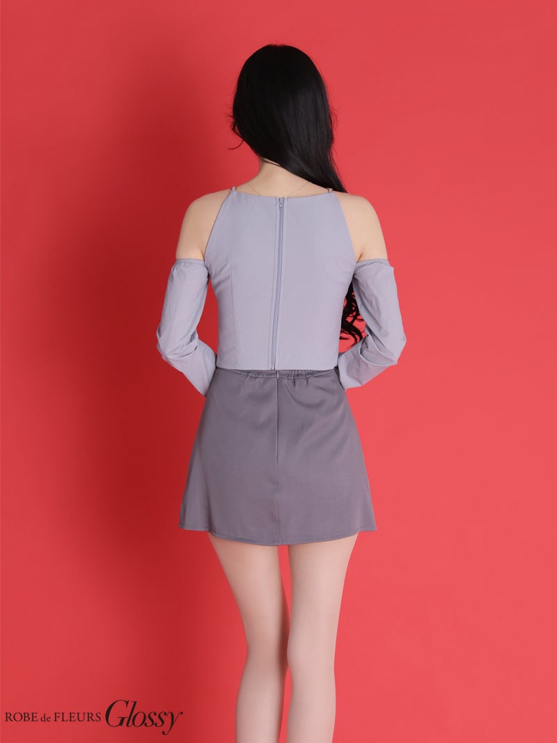 Glossy ローブドフルールグロッシー 【XSサイズあり】 チェーンストラップフロントジップセットアップミニキャバドレス gl4160-c