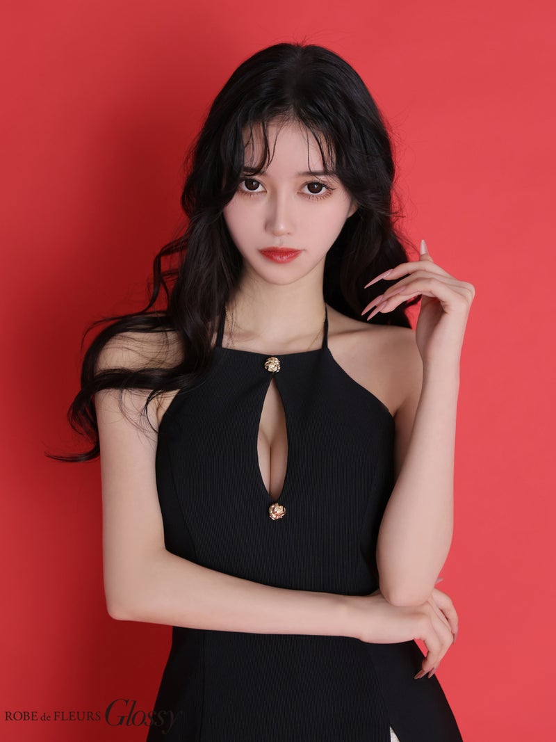 Glossy ローブドフルールグロッシー 【XSサイズあり】 リブホルターネックレーススカートセットアップミニキャバドレス gl4175-c