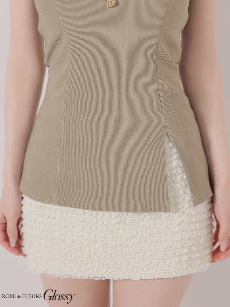 Glossy ローブドフルールグロッシー 【XSサイズあり】 リブホルターネックレーススカートセットアップミニキャバドレス gl4175-c