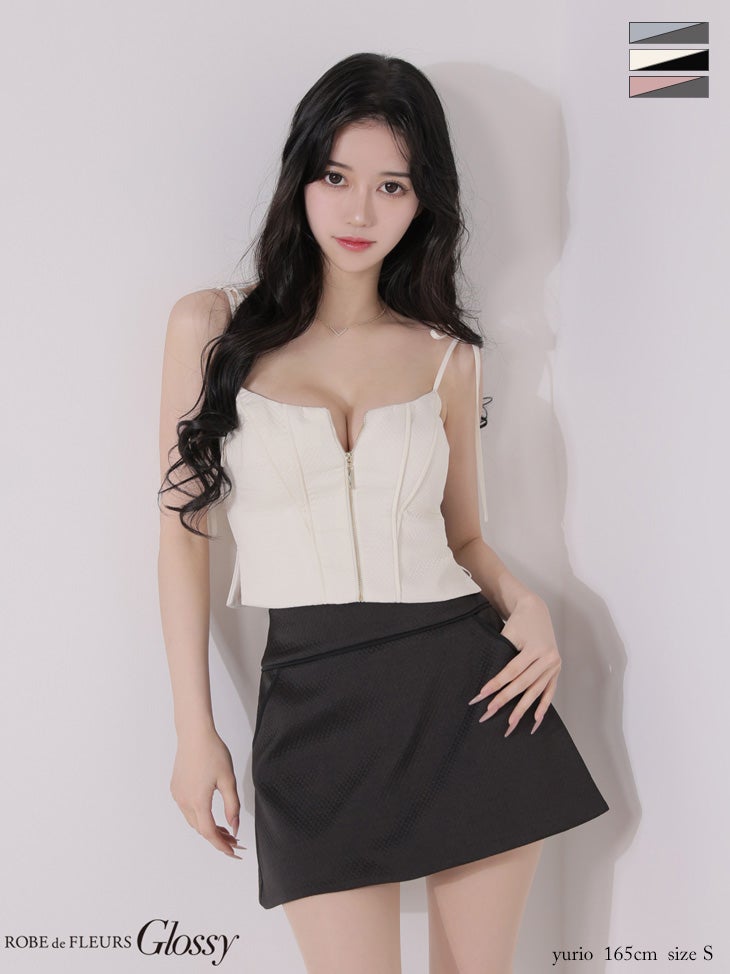 Glossy ローブドフルールグロッシー 【XSサイズあり】バイカラーキルティングショルダーリボンセットアップミニキャバドレス gl4350-c