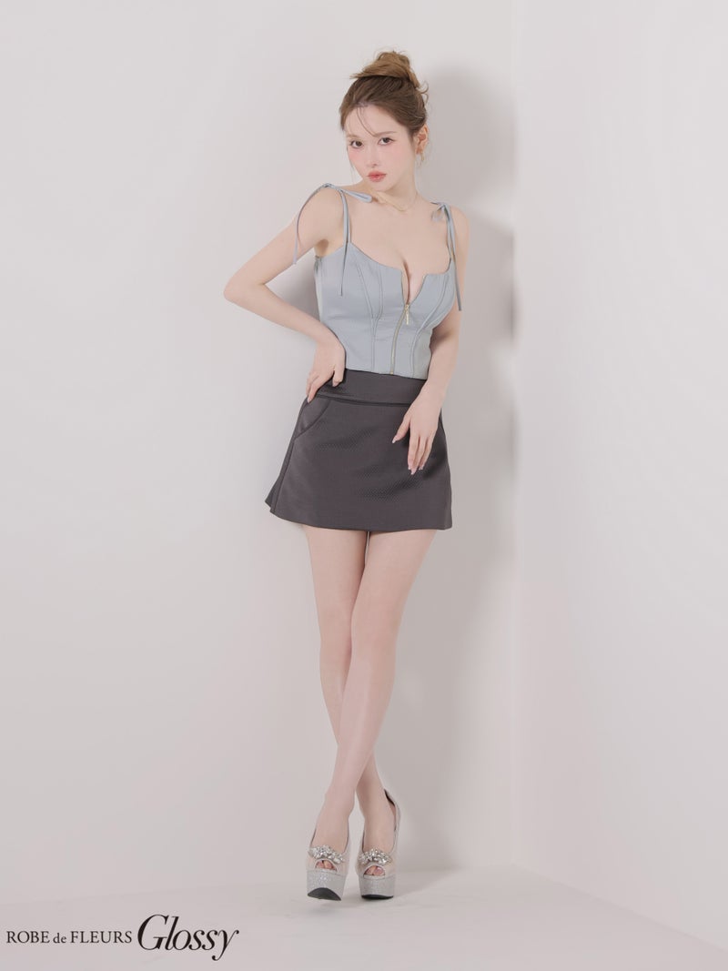 Glossy ローブドフルールグロッシー 【XSサイズあり】バイカラーキルティングショルダーリボンセットアップミニキャバドレス gl4350-c