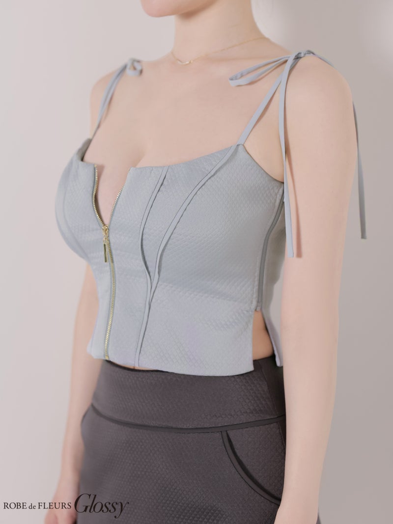 Glossy ローブドフルールグロッシー 【XSサイズあり】バイカラーキルティングショルダーリボンセットアップミニキャバドレス gl4350-c