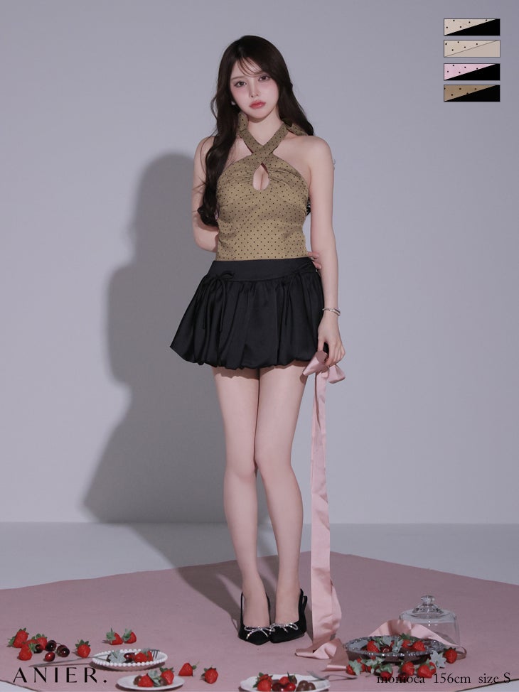 ROBE de FLEURS anier.ROBE ローブドフルール アニエルローブ 【XSサイズあり】Dot organdy×balloon skirt two-piece mini dress fm-anier4065-c