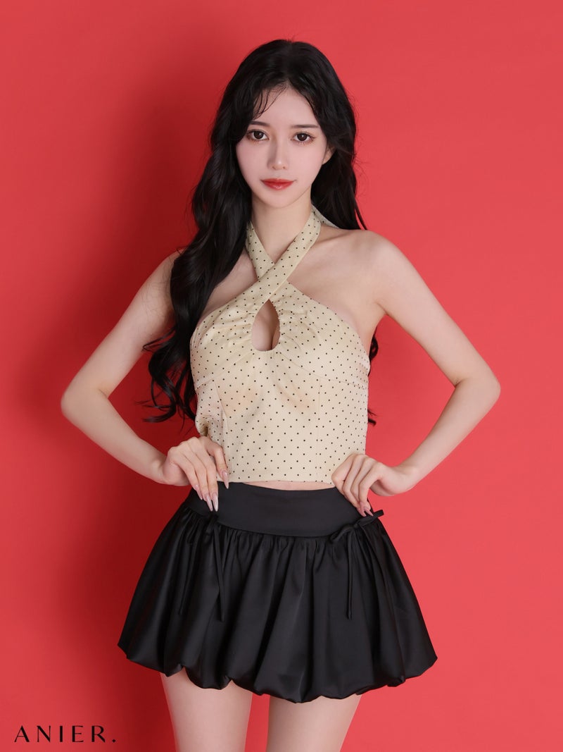 ROBE de FLEURS anier.ROBE ローブドフルール アニエルローブ 【XSサイズあり】Dot organdy×balloon skirt two-piece mini dress fm-anier4065-c