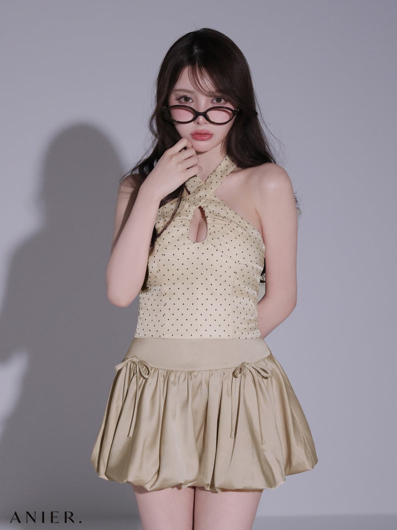 ROBE de FLEURS anier.ROBE ローブドフルール アニエルローブ 【XSサイズあり】Dot organdy×balloon skirt two-piece mini dress fm-anier4065-c