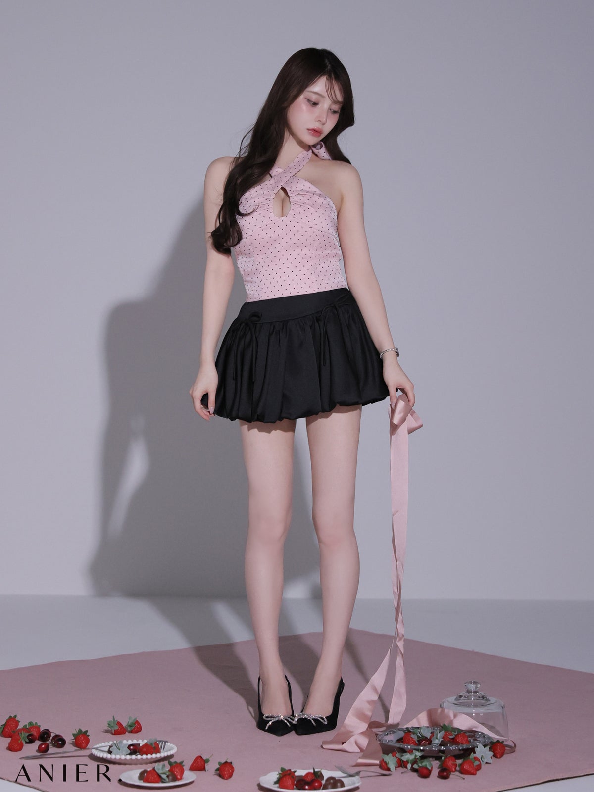 ROBE de FLEURS anier.ROBE ローブドフルール アニエルローブ 【XSサイズあり】Dot organdy×balloon skirt two-piece mini dress fm-anier4065-c