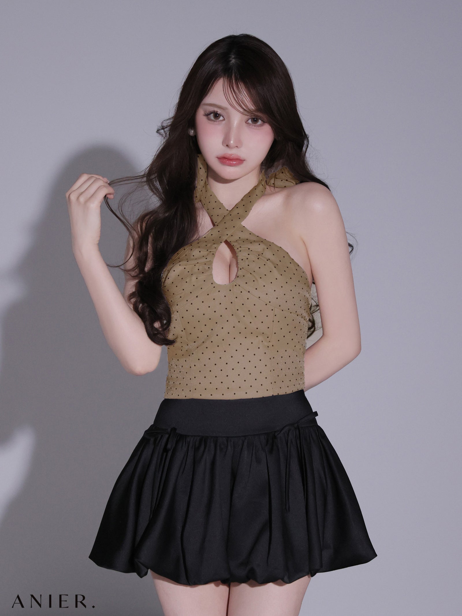 ROBE de FLEURS anier.ROBE ローブドフルール アニエルローブ 【XSサイズあり】Dot organdy×balloon skirt two-piece mini dress fm-anier4065-c