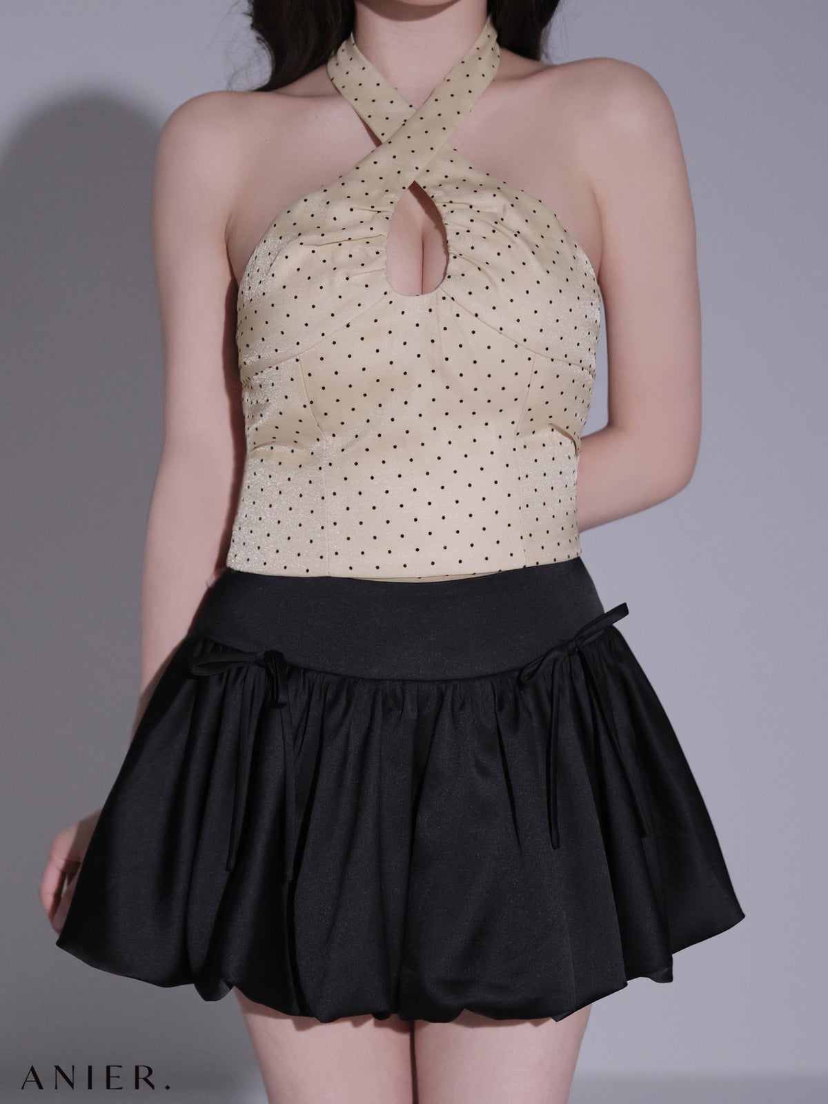 ROBE de FLEURS anier.ROBE ローブドフルール アニエルローブ 【XSサイズあり】Dot organdy×balloon skirt two-piece mini dress fm-anier4065-c