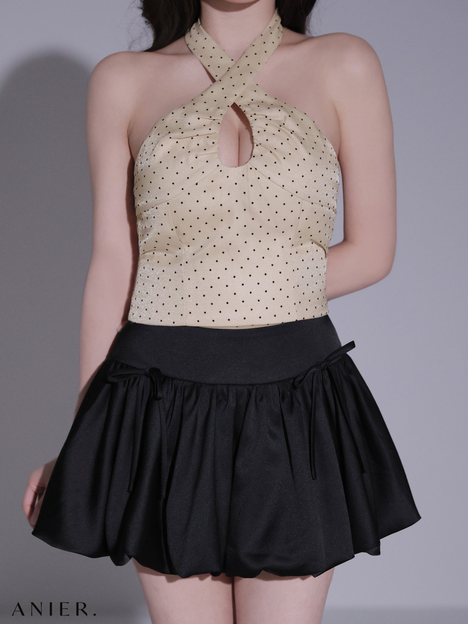 ROBE de FLEURS anier.ROBE ローブドフルール アニエルローブ 【XSサイズあり】Dot organdy×balloon skirt two-piece mini dress fm-anier4065-c