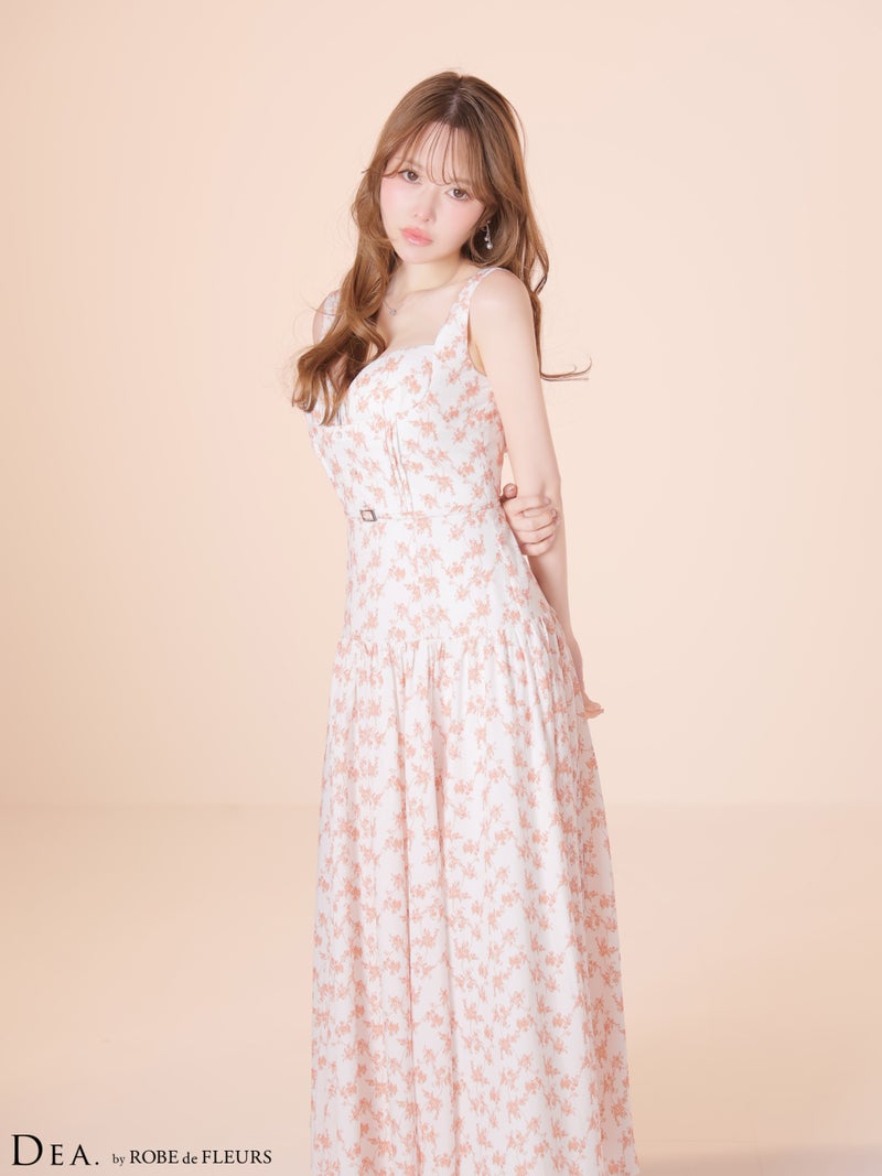 DEA. ディア バイ ローブドフルール 【XS～Lサイズあり】フラワーマットサテンギャザーフレアロングキャバドレス de4352-c