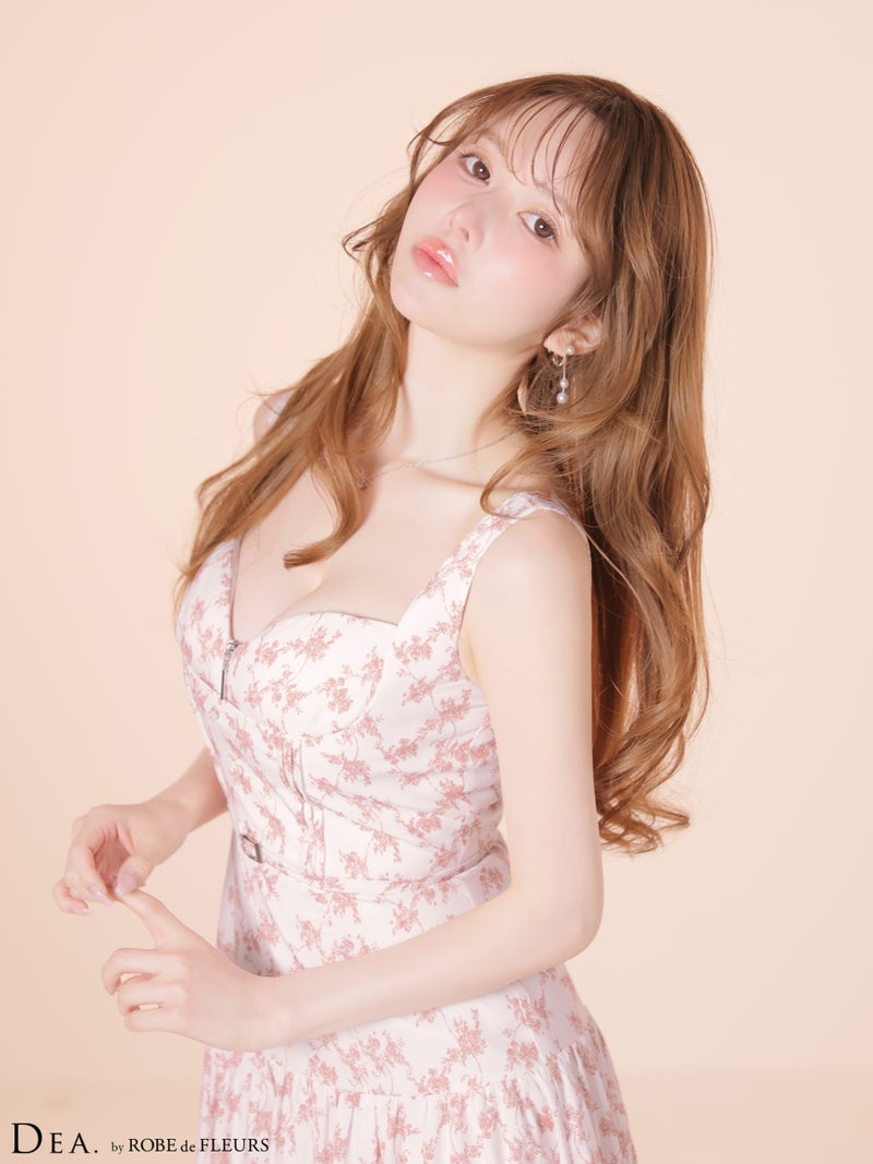 DEA. ディア バイ ローブドフルール 【XS～Lサイズあり】フラワーマットサテンギャザーフレアロングキャバドレス de4352-c