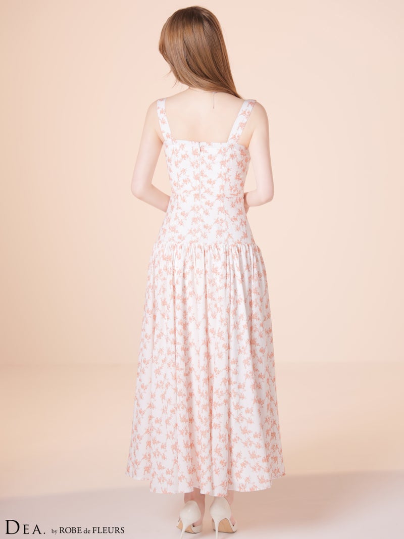DEA. ディア バイ ローブドフルール 【XS～Lサイズあり】フラワーマットサテンギャザーフレアロングキャバドレス de4352-c