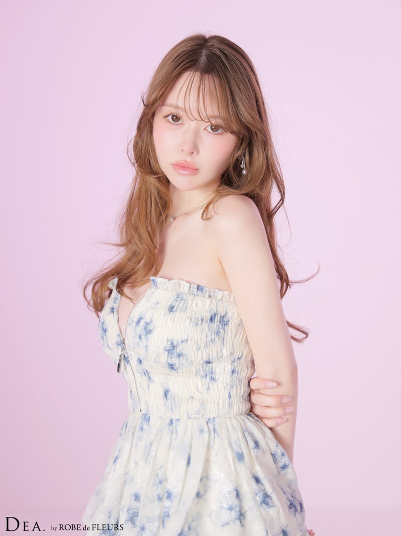 DEA. ディア バイ ローブドフルール 【XS～Lサイズあり】 フラワージャガードシフォンティアードフレアロングキャバドレス de4641-c