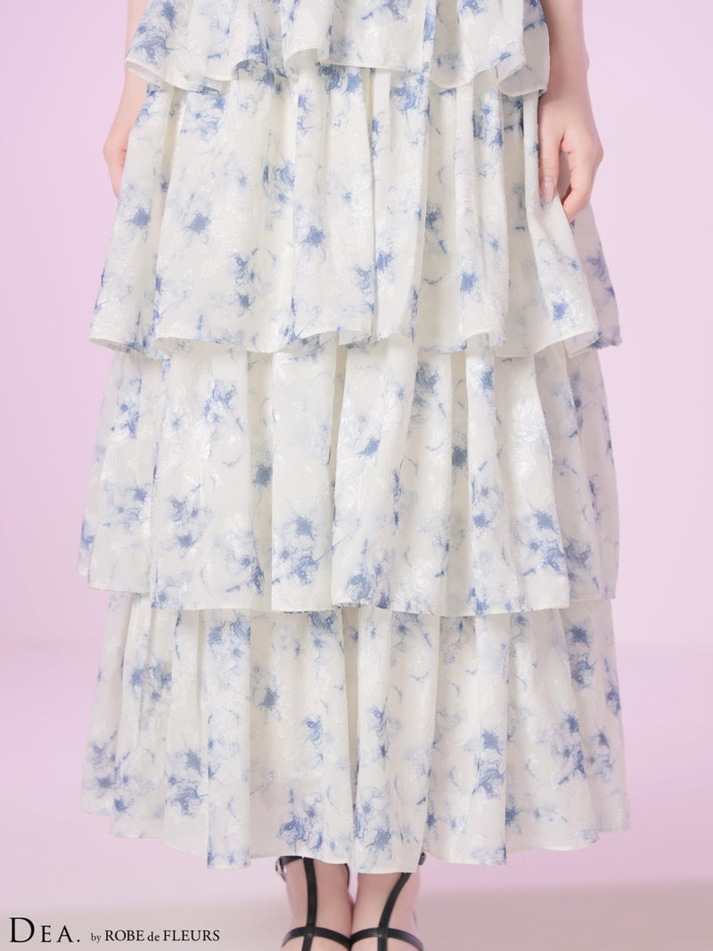 DEA. ディア バイ ローブドフルール 【XS～Lサイズあり】 フラワージャガードシフォンティアードフレアロングキャバドレス de4641-c