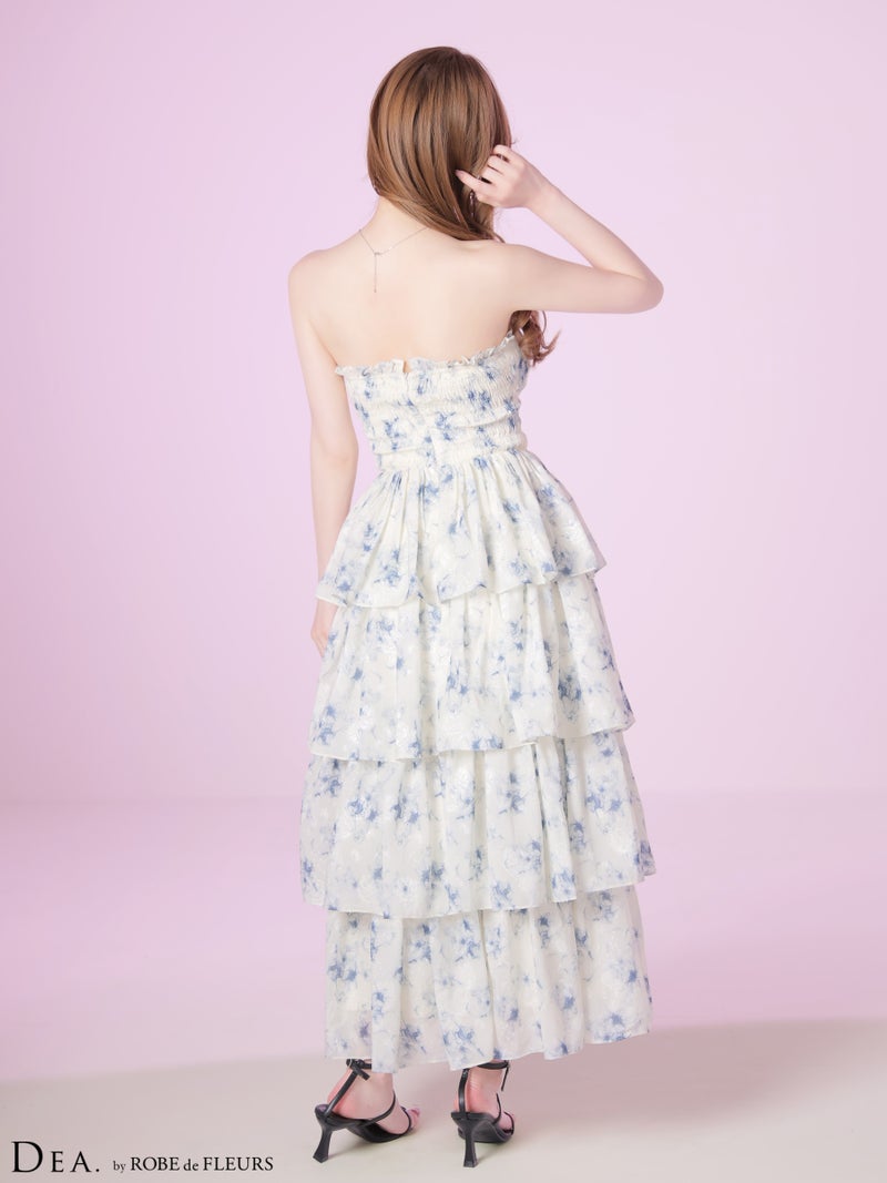 DEA. ディア バイ ローブドフルール 【XS～Lサイズあり】 フラワージャガードシフォンティアードフレアロングキャバドレス de4641-c