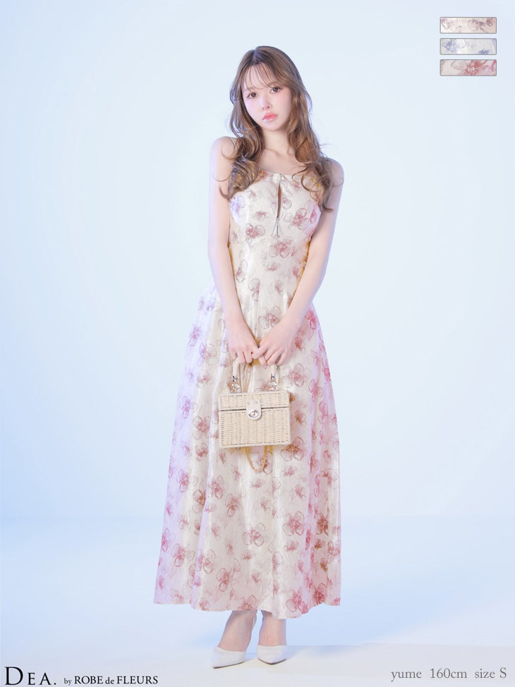 DEA. ディア バイ ローブドフルール 【XS～Lサイズあり】バックオープンフラワーサテンフレアロングキャバドレス de4644-c