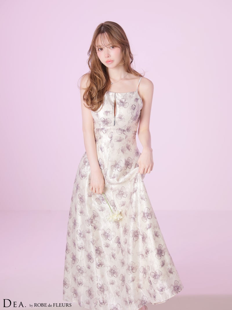 DEA. ディア バイ ローブドフルール 【XS～Lサイズあり】バックオープンフラワーサテンフレアロングキャバドレス de4644-c