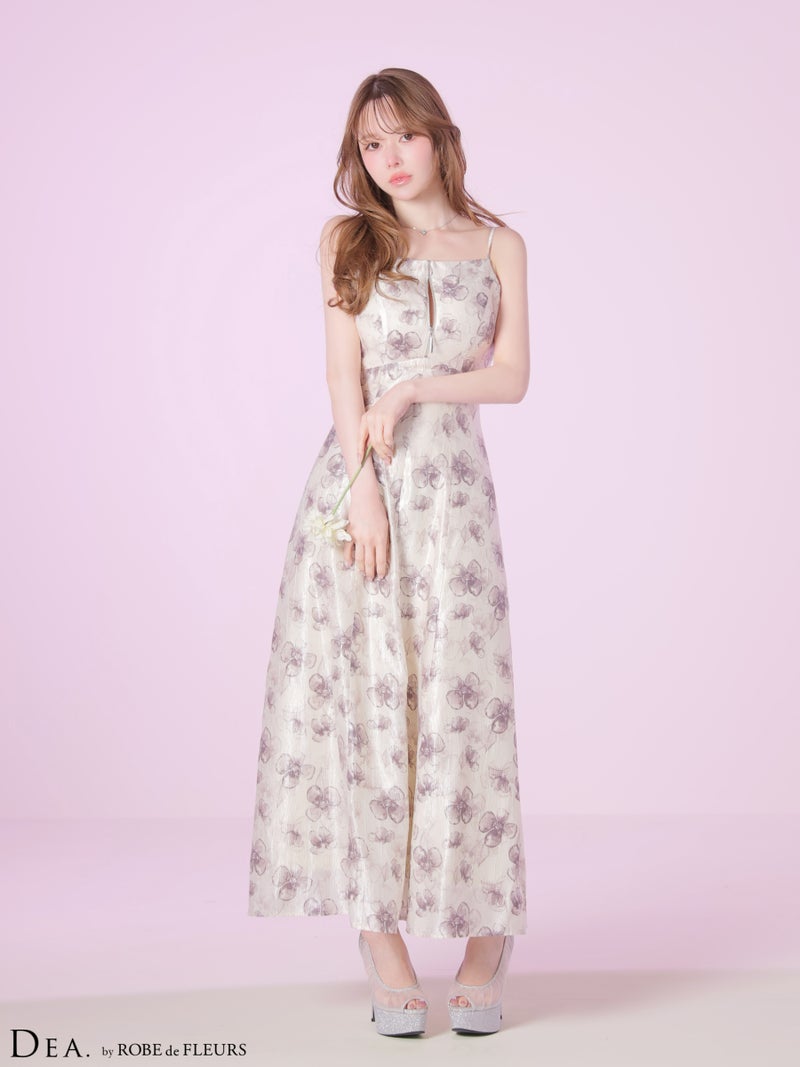 DEA. ディア バイ ローブドフルール 【XS～Lサイズあり】バックオープンフラワーサテンフレアロングキャバドレス de4644-c