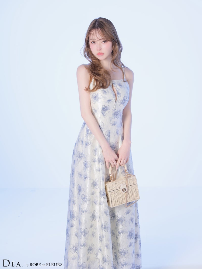 DEA. ディア バイ ローブドフルール 【XS～Lサイズあり】バックオープンフラワーサテンフレアロングキャバドレス de4644-c