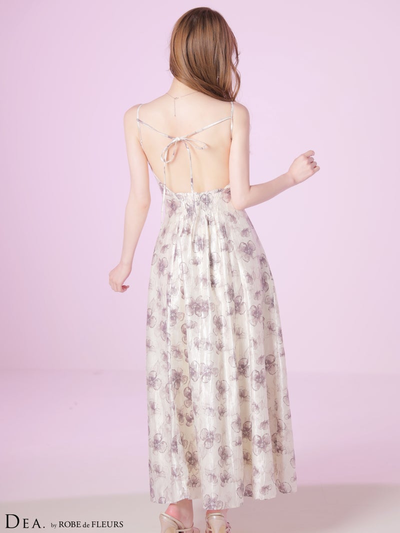 DEA. ディア バイ ローブドフルール 【XS～Lサイズあり】バックオープンフラワーサテンフレアロングキャバドレス de4644-c