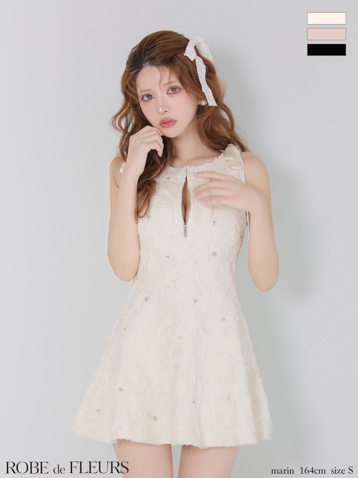 ROBE de FLEURS ローブドフルール 【XS～Lサイズあり】 フラッフィーフラワービジューミニキャバドレス fm4360-c