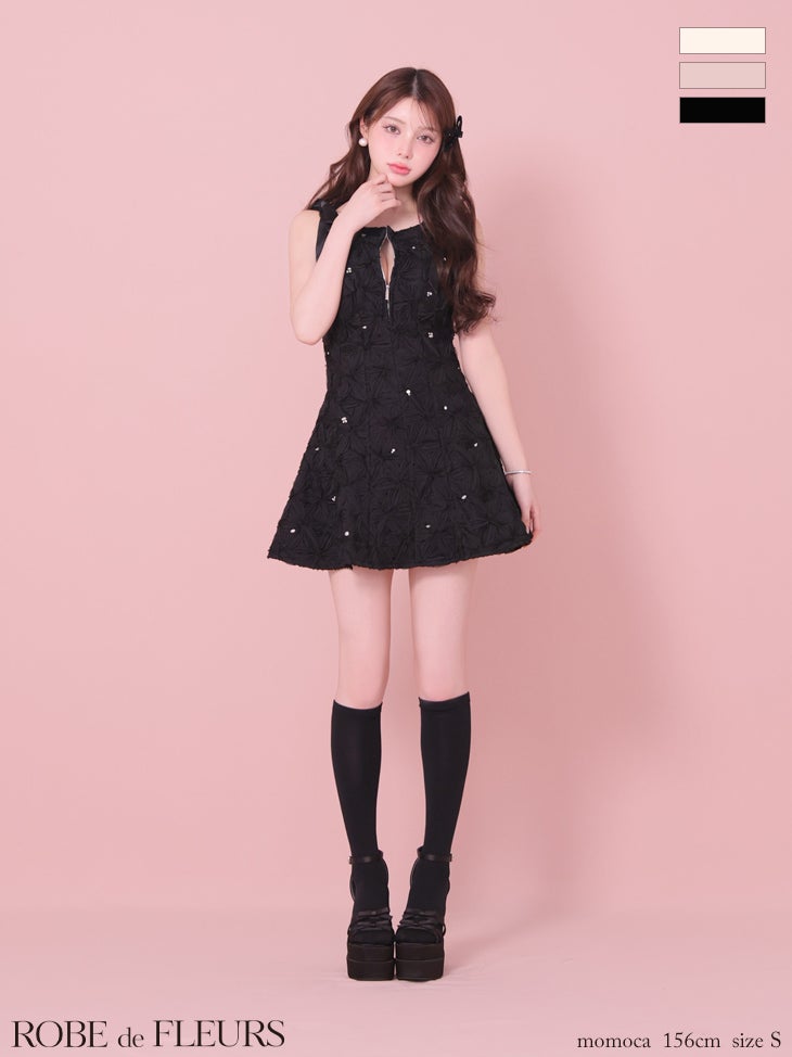 ROBE de FLEURS ローブドフルール 【XS～Lサイズあり】 フラッフィーフラワービジューミニキャバドレス fm4360-c