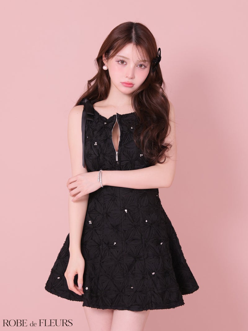 ROBE de FLEURS ローブドフルール 【XS～Lサイズあり】 フラッフィーフラワービジューミニキャバドレス fm4360-c