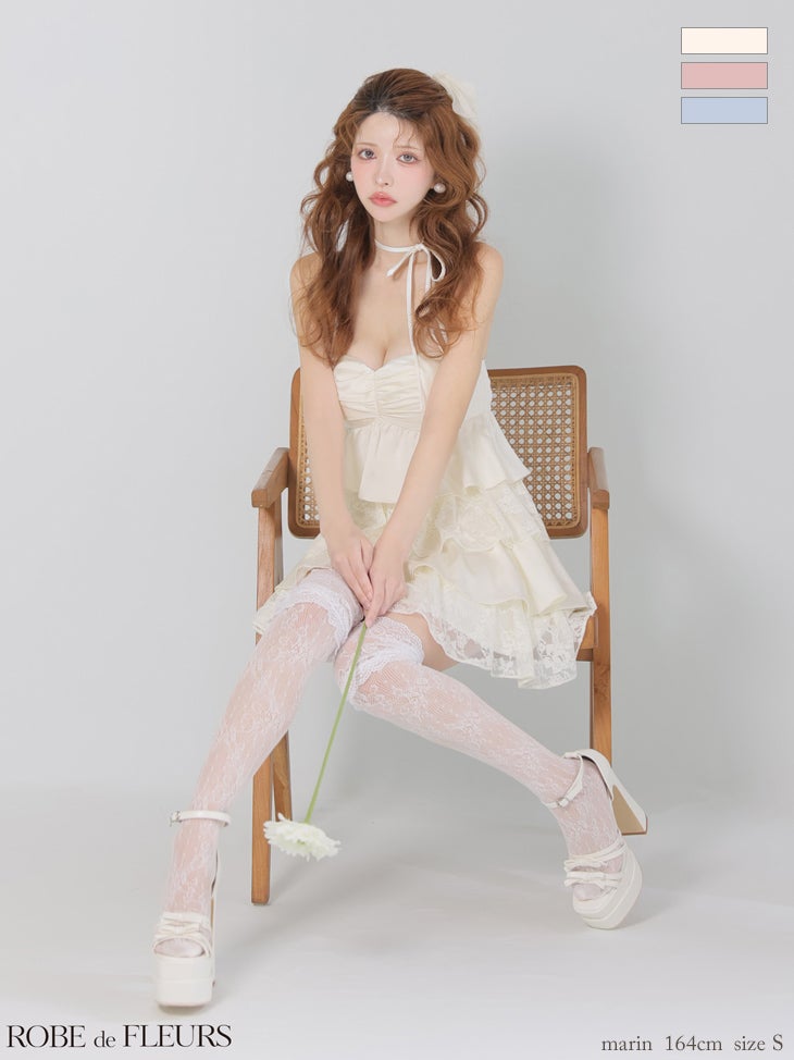 ROBE de FLEURS ローブドフルール 【XSサイズあり】スパンコールレースティアードフリルミニキャバドレス fm4663-c