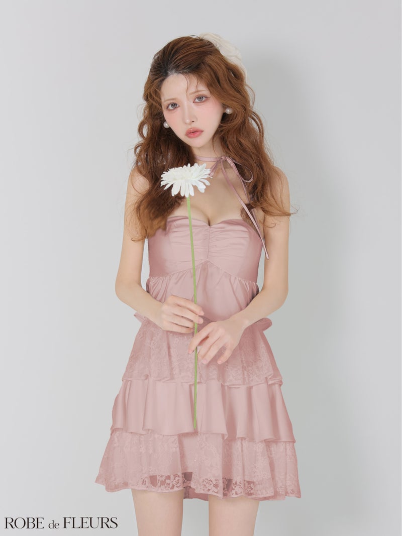 ROBE de FLEURS ローブドフルール 【XSサイズあり】スパンコールレースティアードフリルミニキャバドレス fm4663-c