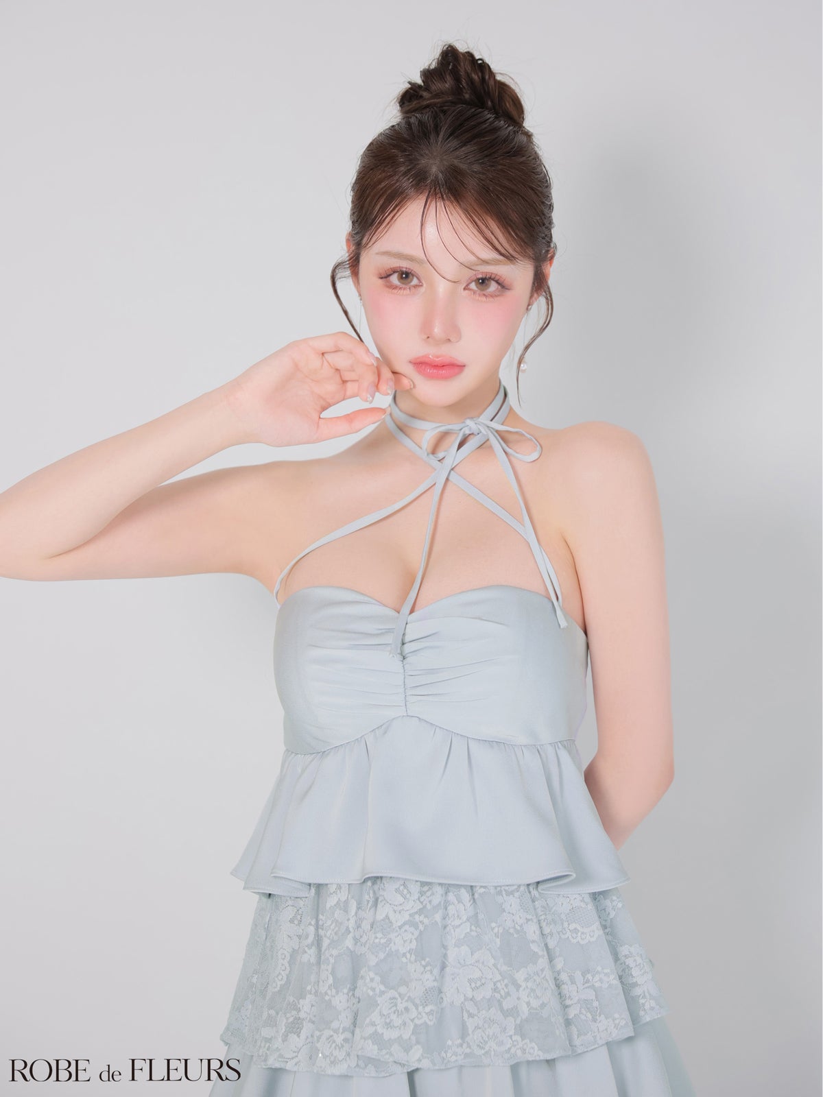 ROBE de FLEURS ローブドフルール 【XSサイズあり】スパンコールレースティアードフリルミニキャバドレス fm4663-c
