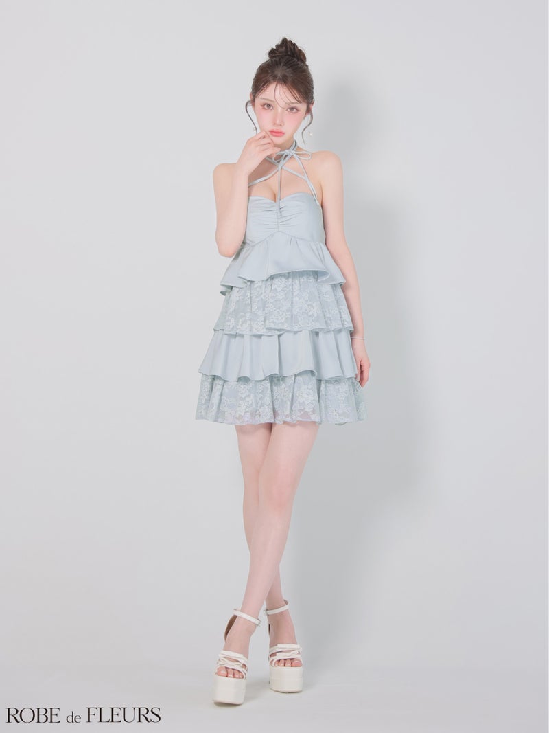 ROBE de FLEURS ローブドフルール 【XSサイズあり】スパンコールレースティアードフリルミニキャバドレス fm4663-c