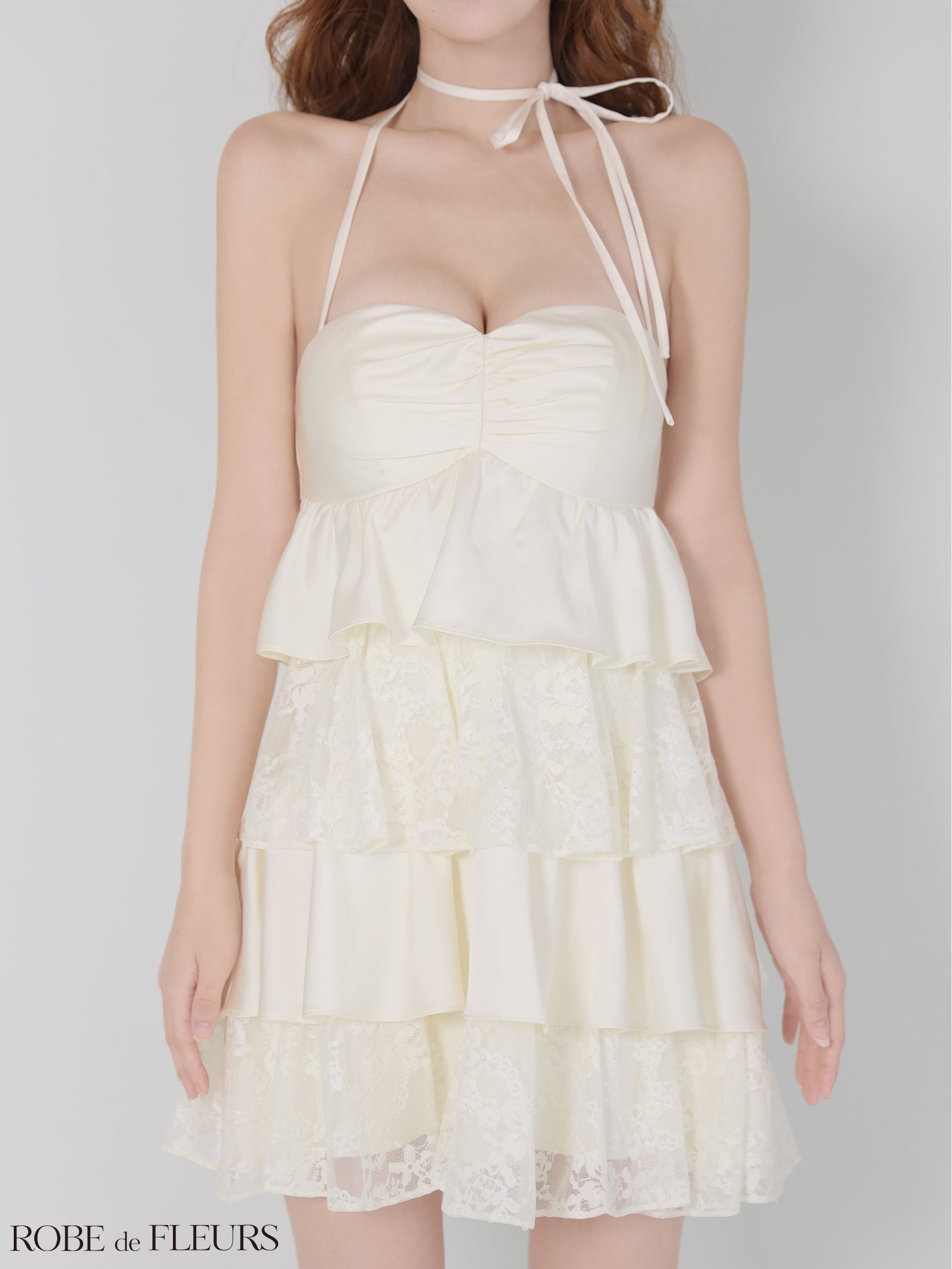 ROBE de FLEURS ローブドフルール 【XSサイズあり】スパンコールレースティアードフリルミニキャバドレス fm4663-c