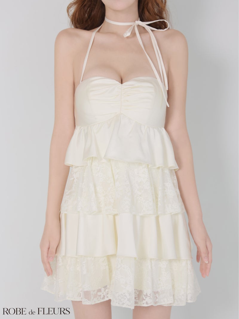 ROBE de FLEURS ローブドフルール 【XSサイズあり】スパンコールレースティアードフリルミニキャバドレス fm4663-c