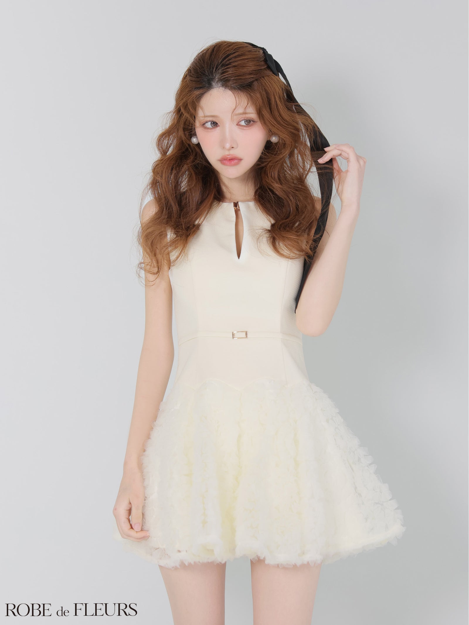 ROBE de FLEURS ローブドフルール 【XSサイズあり】ボリュームチュールドッキングニットミニキャバドレス fm4900-c