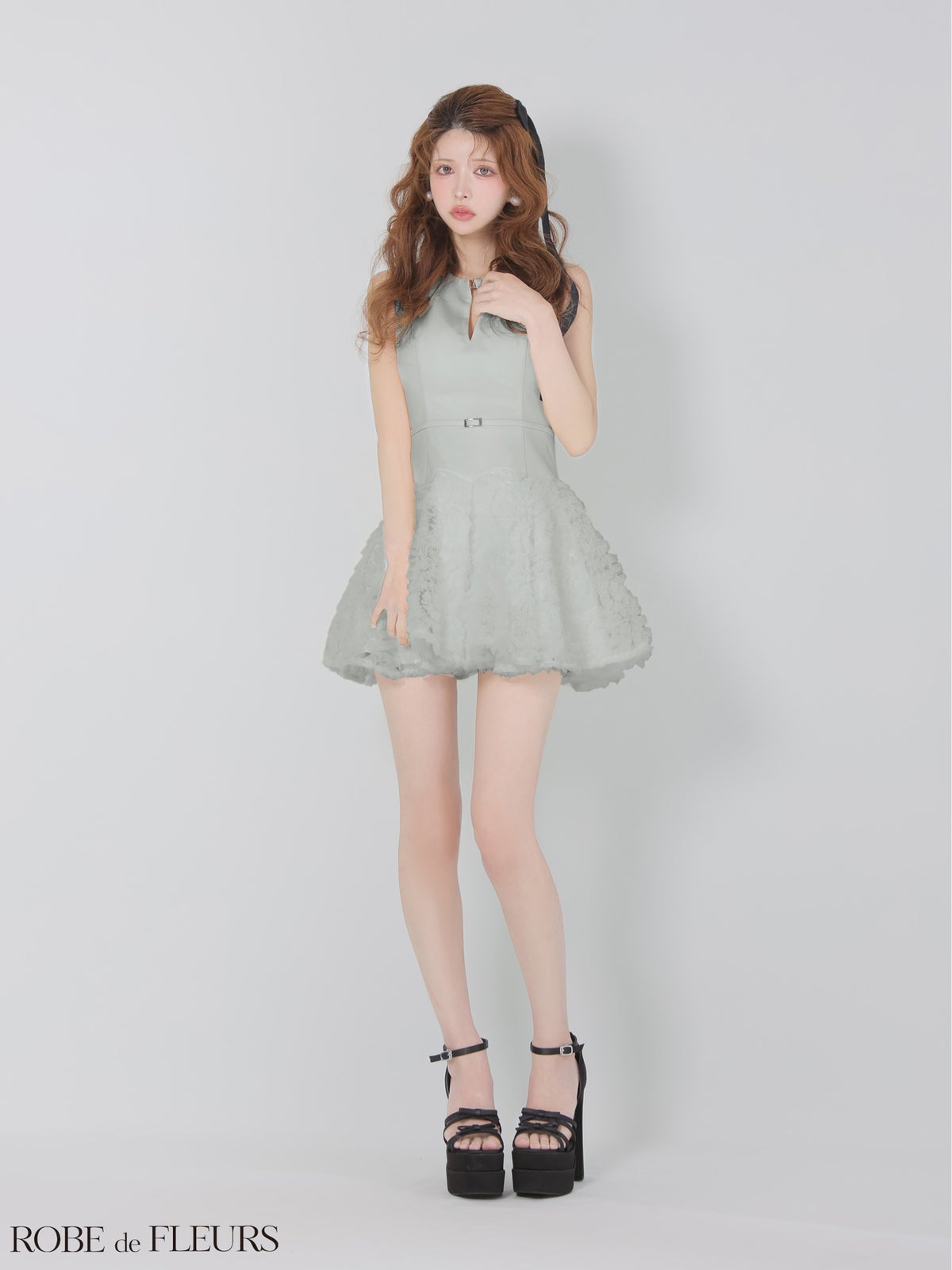 ROBE de FLEURS ローブドフルール 【XSサイズあり】ボリュームチュールドッキングニットミニキャバドレス fm4900-c