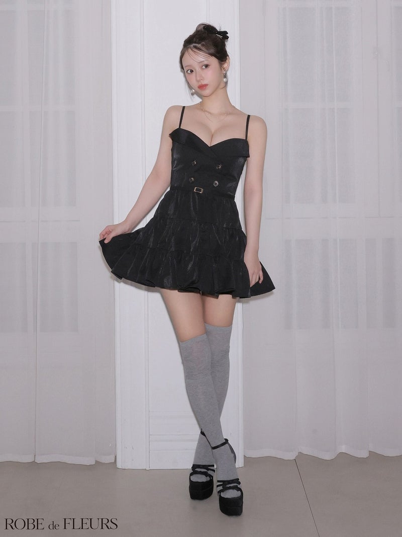 ROBE de FLEURS ローブドフルール 【XSサイズあり】 光沢ツイルダブルボタンティアードミニキャミキャバドレス fm3491